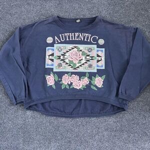 Vintage Tompkins Ave Sweatshirt Womens One Size Blue Authentic Floral Roses 80s
